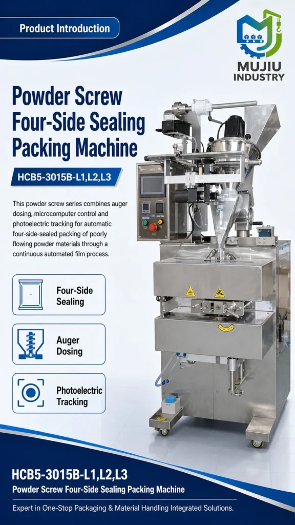 HCB5-3015B Automatic 4 Side Seal Powder Screw Packing Machine Sachet Pouch Filler for Spices Coffee Milk Flour VFFS Packaging - Detail image 1
