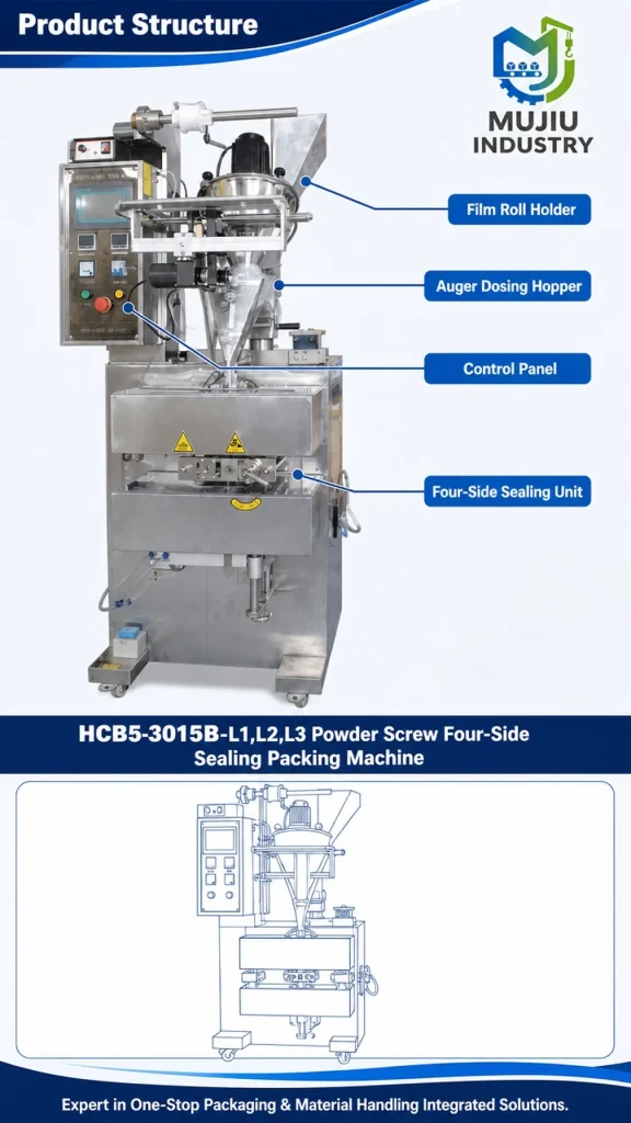 HCB5-3015B Automatic 4 Side Seal Powder Screw Packing Machine Sachet Pouch Filler for Spices Coffee Milk Flour VFFS Packaging - Detail image 3