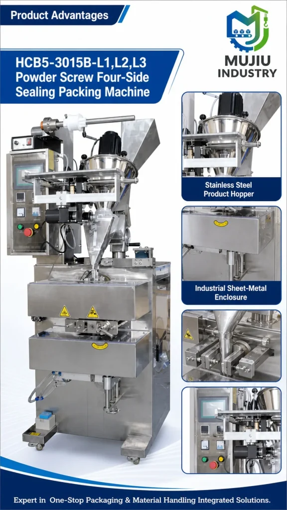HCB5-3015B Automatic 4 Side Seal Powder Screw Packing Machine Sachet Pouch Filler for Spices Coffee Milk Flour VFFS Packaging - Detail image 5