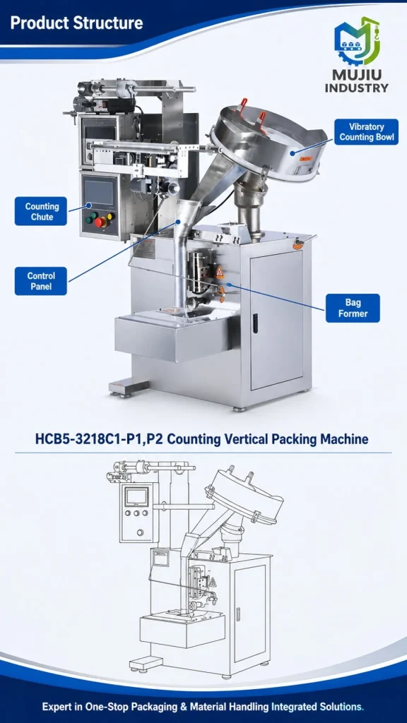 HCB5-3218C1-P1 Automatic Counting Packing Machine with Vibratory Bowl for Candies Hardware Components VFFS Sachet Filler - Detail image 3