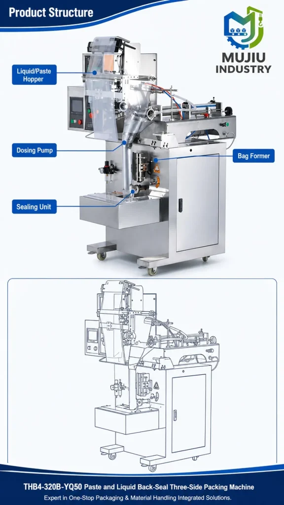 Automatic Liquid Paste Packing Machine Back Seal 3 Side Seal Sachet Pouch Filling Machine VFFS for Sauce Honey Shampoo - Detail image 3