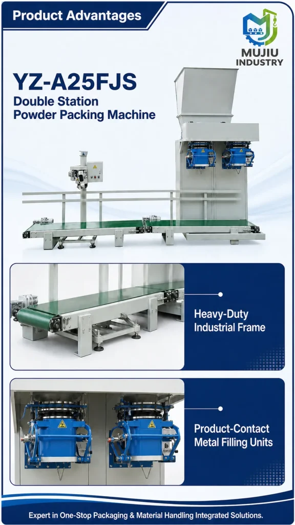 YZ-A25FJS Automatic Double Station Powder Packing Machine 25-60kg Heavy Bag Filler with Weighing Sewing Conveyor - Detail image 5