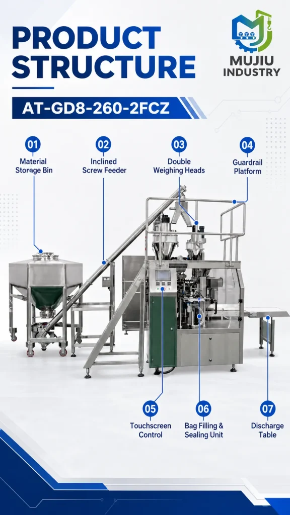 Automatic Double Head Powder Weighing Feeding Bag Packaging Machine Premade Bag Filling Sealing Equipment for Powder Packing - Detail image 3