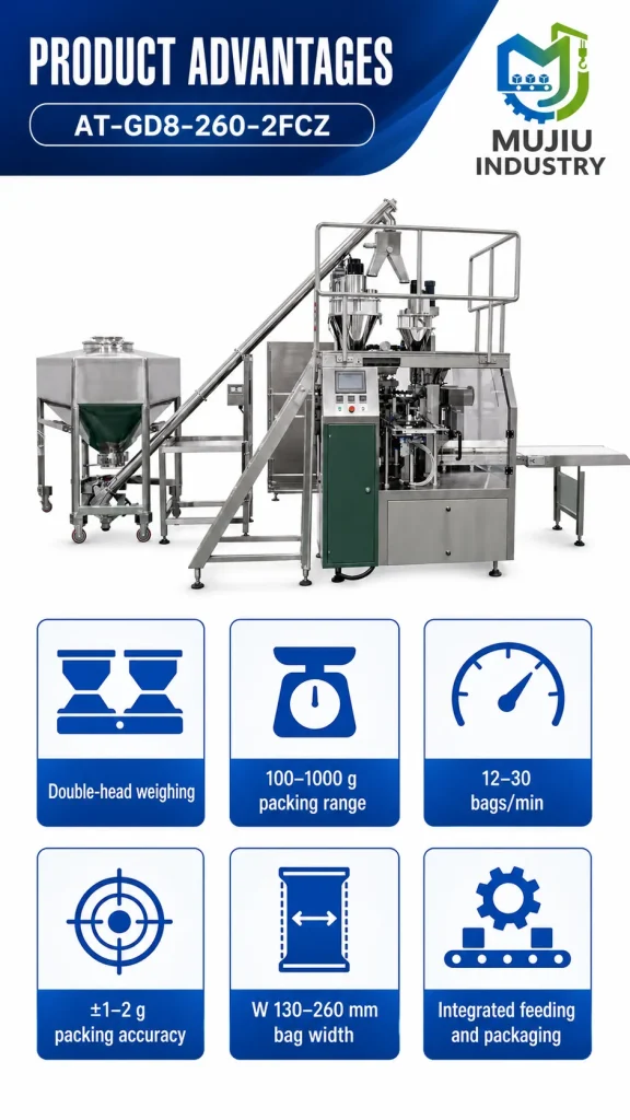 Automatic Double Head Powder Weighing Feeding Bag Packaging Machine Premade Bag Filling Sealing Equipment for Powder Packing - Detail image 4