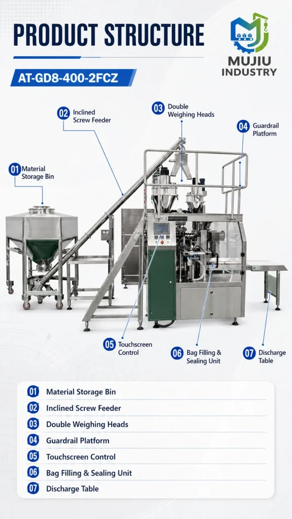Automatic Double-Head 1-5kg Powder Bag Packaging Machine AT-GD8-400-2FCZ for Large Starch Flour Pouch - Detail image 3
