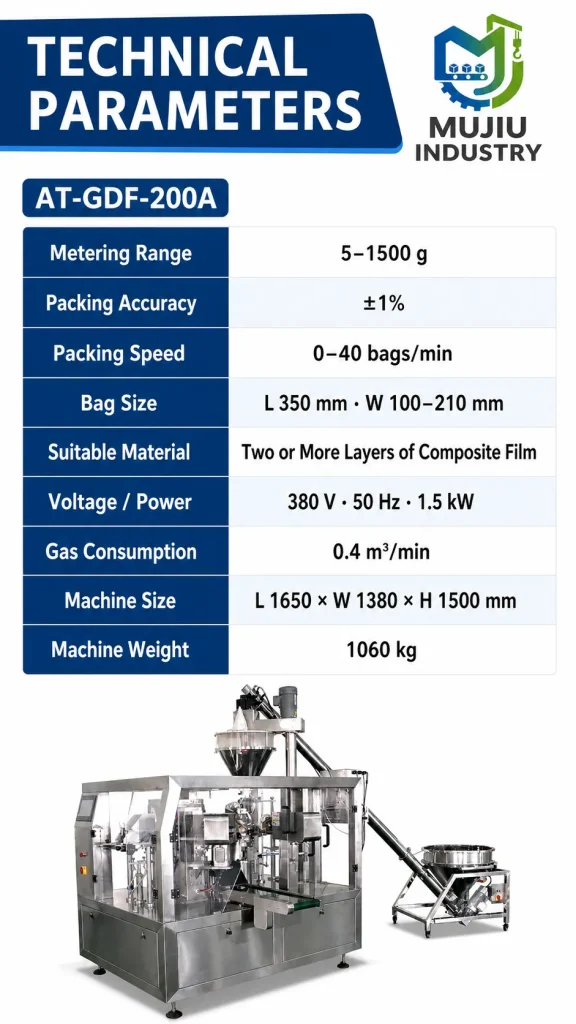 Automatic Premade Pouch Powder Packaging Machine AT-GDF-200A 5-1500g Rotary Pouch Filler Sealer for Corn Starch Flour - Detail image 2