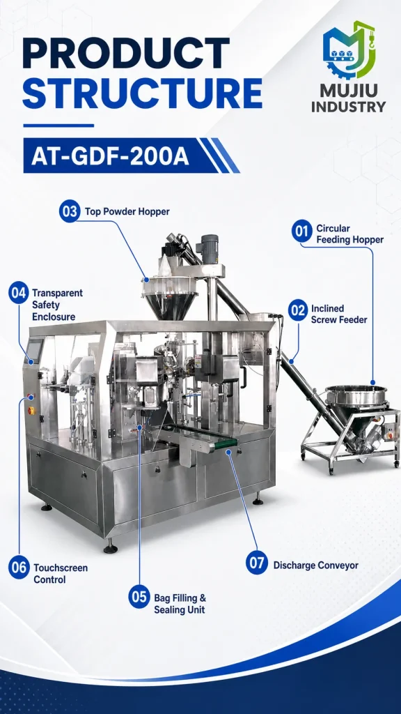 Automatic Premade Pouch Powder Packaging Machine AT-GDF-200A 5-1500g Rotary Pouch Filler Sealer for Corn Starch Flour - Detail image 3