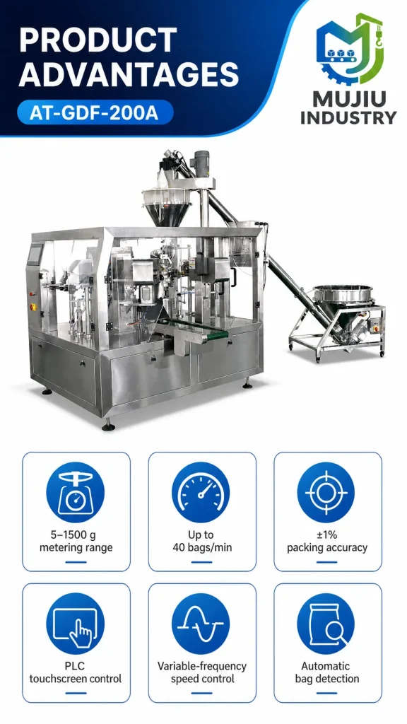 Automatic Premade Pouch Powder Packaging Machine AT-GDF-200A 5-1500g Rotary Pouch Filler Sealer for Corn Starch Flour - Detail image 4