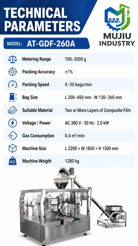 Automatic Premade Pouch Powder Packaging Machine AT-GDF-260A 2kg Bag Filling and Sealing Machine for Corn Starch Flour - Detail image 2