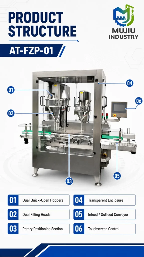 MUJIU Dual Head Rotary Automatic Filling Machine AT-FZP-01 Adjustable Speed 2-30ml Glass Vials Tubes Food Packaging Gear-Driven - Detail image 3