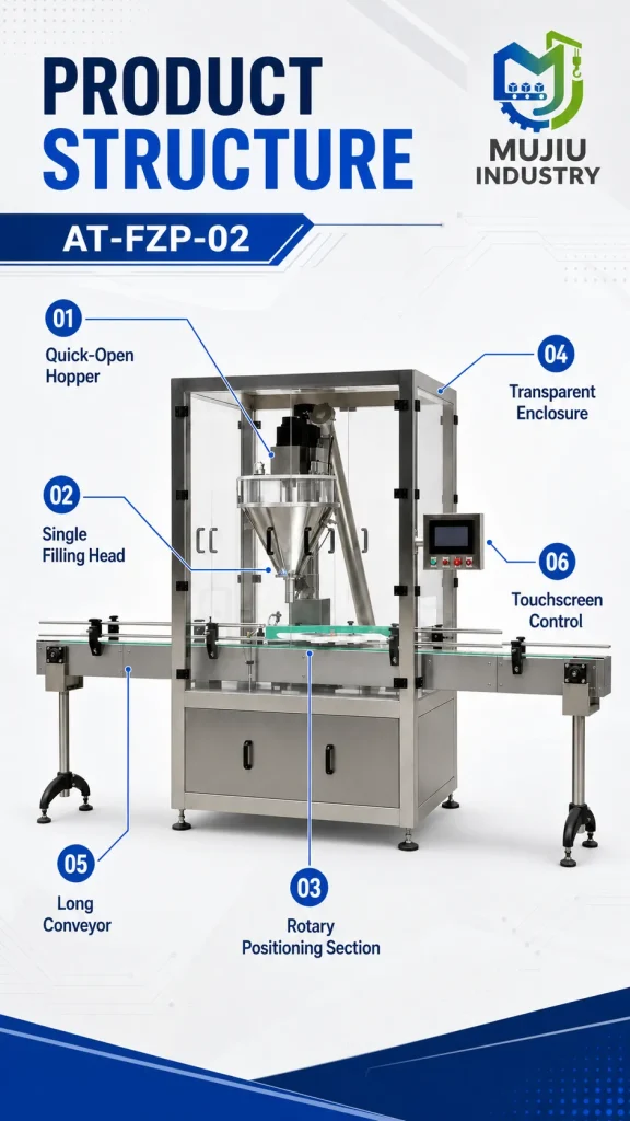 AT-FZP-02 Automatic Dual Heads Rotary Powder Filling Machine 1-2000g High Precision Glass Vial Filling Equipment Touch Screen - Detail image 3