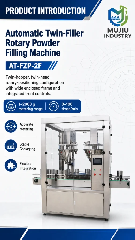 0-100 Bottles Per Minute Twin Head Weighing Filling Machine AT-FZP-2F Enclosed 304 Stainless Steel Vial Cans Powder Filler Touch - Detail image 1