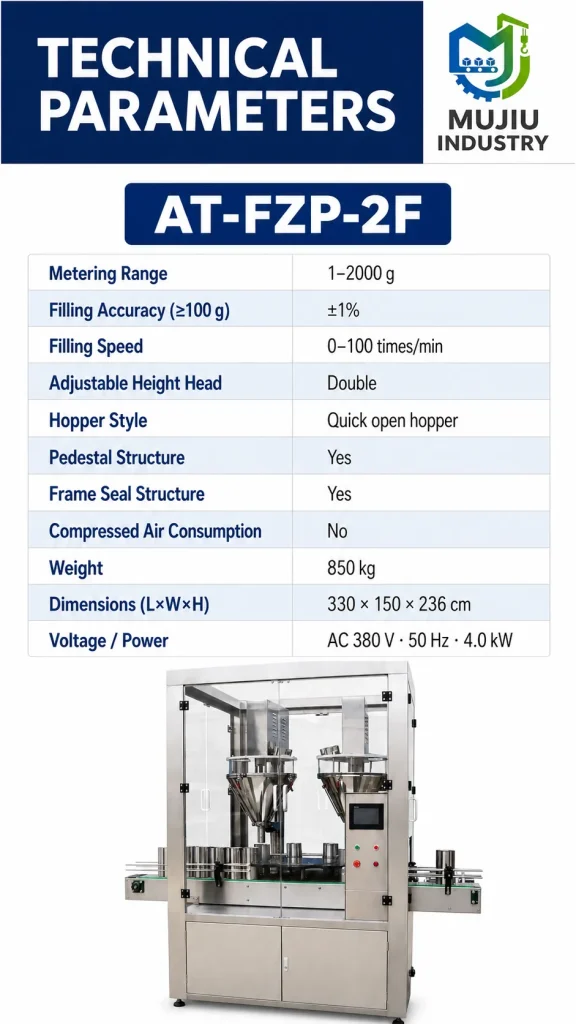 0-100 Bottles Per Minute Twin Head Weighing Filling Machine AT-FZP-2F Enclosed 304 Stainless Steel Vial Cans Powder Filler Touch - Detail image 2