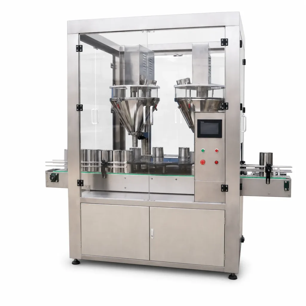 0-100 Bottles Per Minute Twin Head Weighing Filling Machine AT-FZP-2F Enclosed 304 Stainless Steel Vial Cans Powder Filler Touch - Main image 1