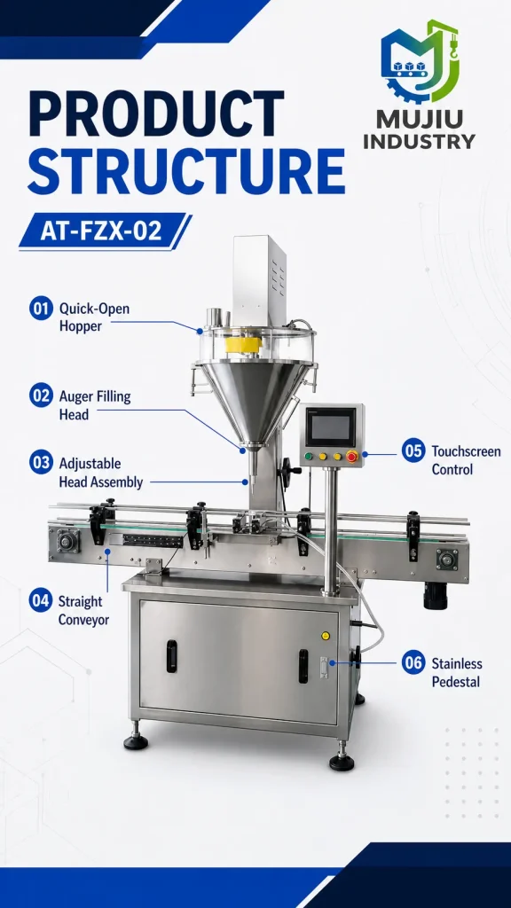 Automatic Linear Single Head Powder Filling Machine 10-2000g Auger Filler for Cans Vials Bottles & Jars 1% Accuracy 0-60/min - Detail image 3