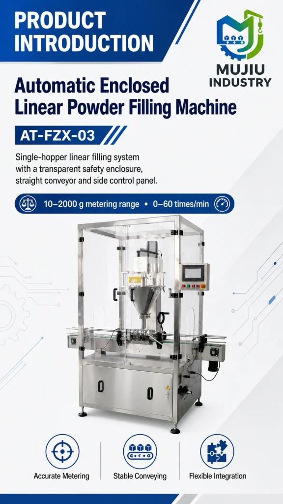 AT-FZX-03 Enclosed Linear Single Head Powder Filling Machine 10-2000g Auger Filler Spice Milk Herb Powder Glass Plastic Cans - Detail image 1