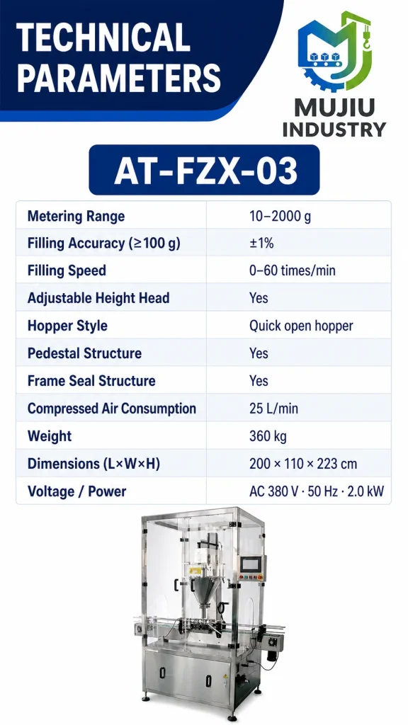 AT-FZX-03 Enclosed Linear Single Head Powder Filling Machine 10-2000g Auger Filler Spice Milk Herb Powder Glass Plastic Cans - Detail image 2