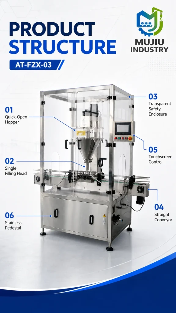 AT-FZX-03 Enclosed Linear Single Head Powder Filling Machine 10-2000g Auger Filler Spice Milk Herb Powder Glass Plastic Cans - Detail image 3