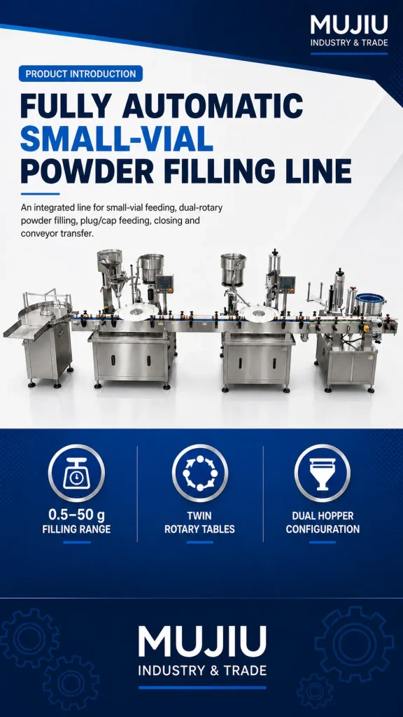 Dual Rotary PLC Gear Pump Small Vial Powder Filling Line High Precision 0.5-50g Energy Saving Vial Packing Equipment for Food - Detail image 1