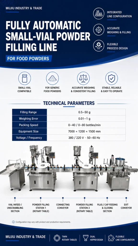 Dual Rotary PLC Gear Pump Small Vial Powder Filling Line High Precision 0.5-50g Energy Saving Vial Packing Equipment for Food - Detail image 2
