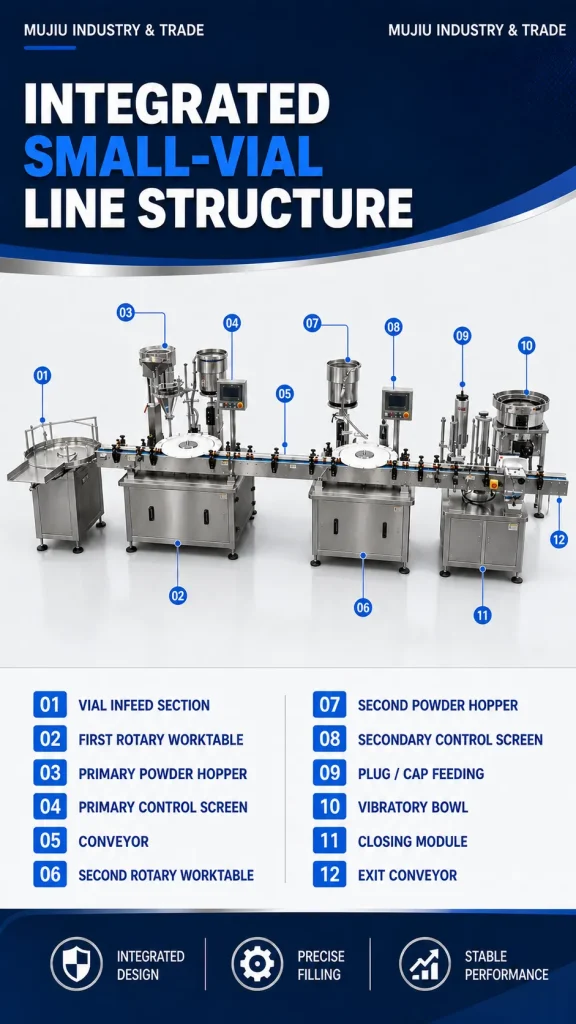 Dual Rotary PLC Gear Pump Small Vial Powder Filling Line High Precision 0.5-50g Energy Saving Vial Packing Equipment for Food - Detail image 3