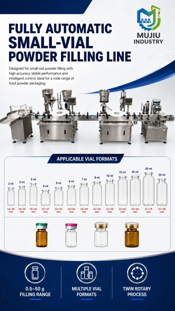 Dual Rotary PLC Gear Pump Small Vial Powder Filling Line High Precision 0.5-50g Energy Saving Vial Packing Equipment for Food - Detail image 5