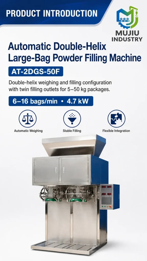 Automatic Double-Helix 5-50kg Powder Filling Machine AT-2DGS-50F Twin Outlet Bagging Machine for High Output - Detail image 1