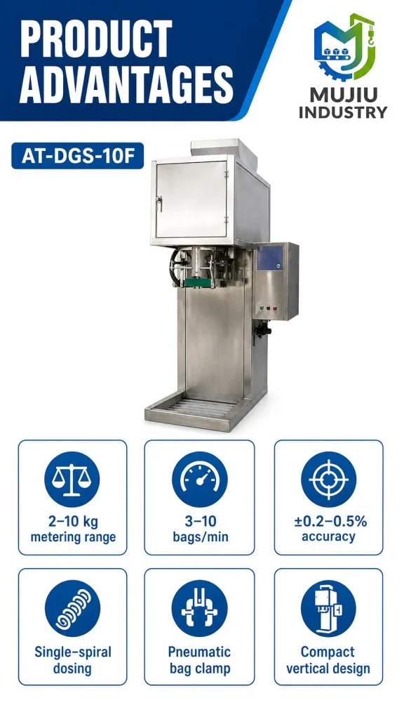 Automatic 2-10kg Large Bag Powder Filling Machine AT-DGS-10F Single Spiral Auger Filler for Corn Starch Flour Chemical - Detail image 4