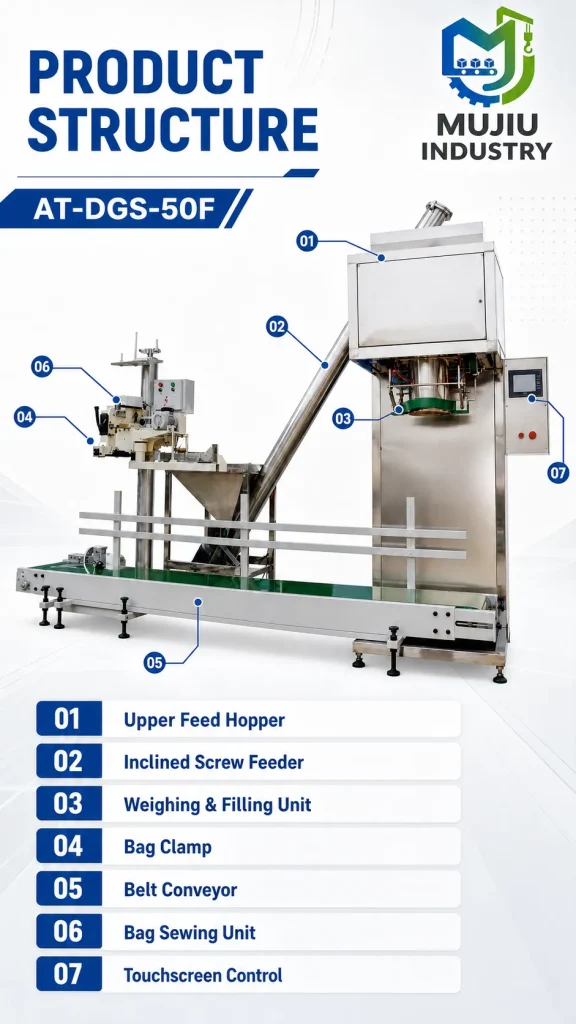 Automatic 5-50kg Powder Weighing and Filling Packaging Line AT-DGS-50F Integrated Bagging Machine for Starch Chemical - Detail image 3