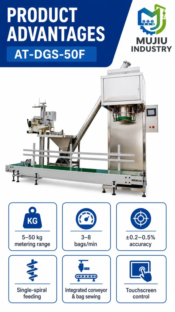 Automatic 5-50kg Powder Weighing and Filling Packaging Line AT-DGS-50F Integrated Bagging Machine for Starch Chemical - Detail image 4