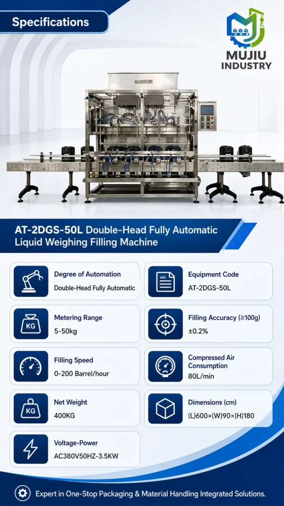 Automatic 2-Head Liquid Weighing Filling Machine 5-50kg AT-2DGS-50L Industrial Pail Drum Filler for Oil Detergent Fertilizer - Detail image 2