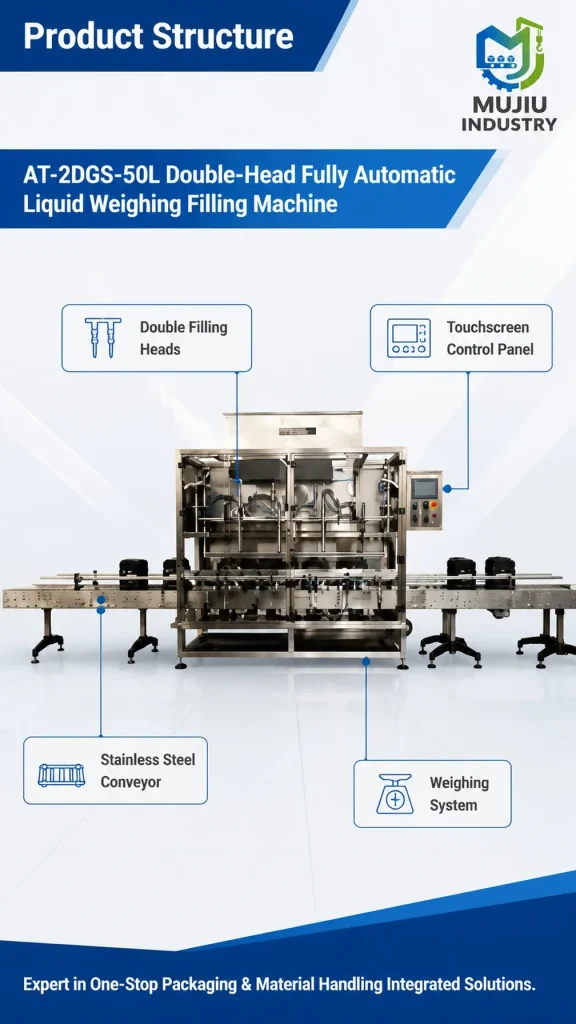 Automatic 2-Head Liquid Weighing Filling Machine 5-50kg AT-2DGS-50L Industrial Pail Drum Filler for Oil Detergent Fertilizer - Detail image 3