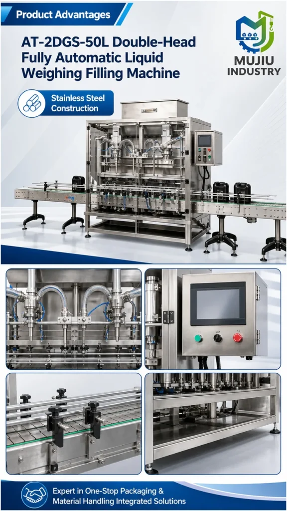 Automatic 2-Head Liquid Weighing Filling Machine 5-50kg AT-2DGS-50L Industrial Pail Drum Filler for Oil Detergent Fertilizer - Detail image 4