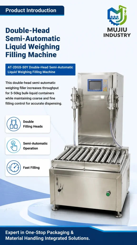Semi-Automatic 2-Head Liquid Weighing Filling Machine 5-50kg AT-2DGS-50Y Industrial Pail Drum Filler for Oil Detergent - Detail image 1