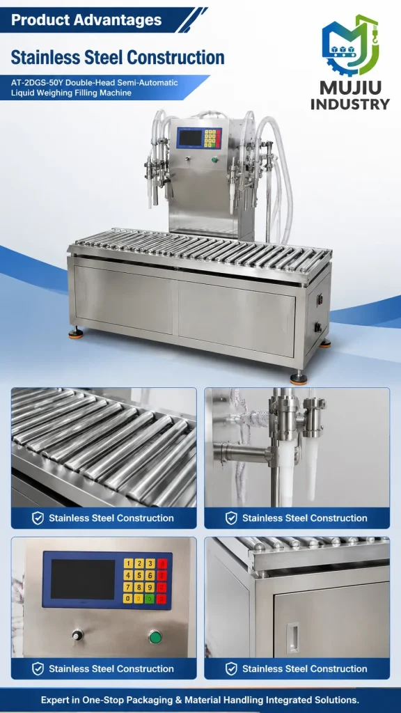 Semi-Automatic 2-Head Liquid Weighing Filling Machine 5-50kg AT-2DGS-50Y Industrial Pail Drum Filler for Oil Detergent - Detail image 4