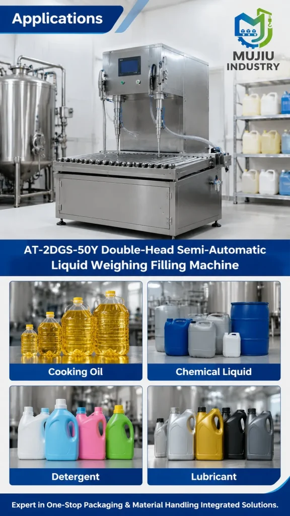 Semi-Automatic 2-Head Liquid Weighing Filling Machine 5-50kg AT-2DGS-50Y Industrial Pail Drum Filler for Oil Detergent - Detail image 5