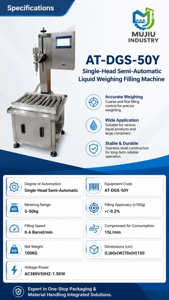 Semi-Automatic Single-Head Liquid Weighing Filling Machine 5-50kg AT-DGS-50Y Industrial Pail Drum Filler for Oil Detergent - Detail image 2