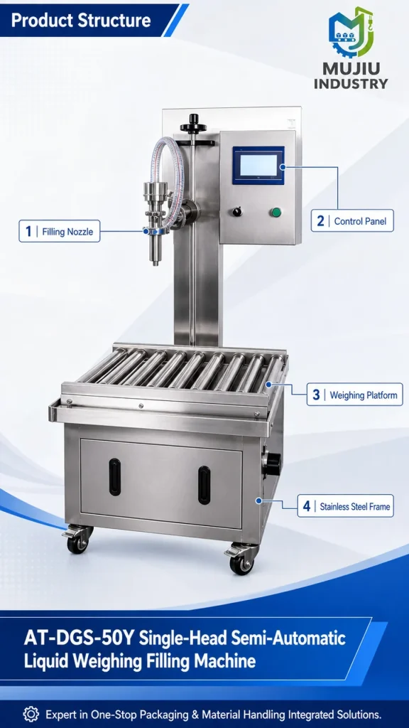 Semi-Automatic Single-Head Liquid Weighing Filling Machine 5-50kg AT-DGS-50Y Industrial Pail Drum Filler for Oil Detergent - Detail image 3