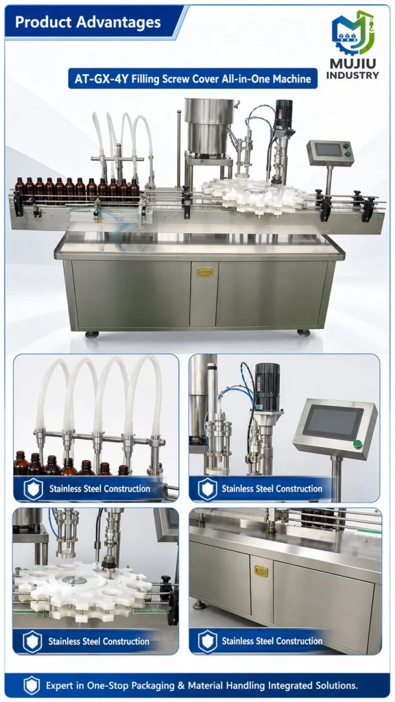 Automatic 4-Nozzle Bottle Filling Screw Capping Machine 30-1000ml AT-GX-4Y Monoblock Liquid Filler for Syrup Beverage - Detail image 4