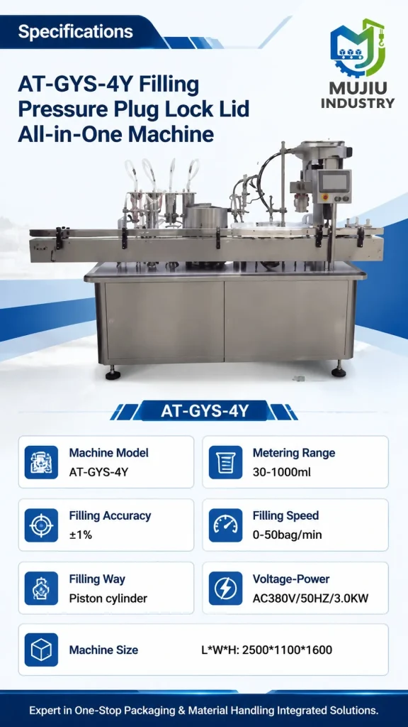 Automatic Bottle Filling Pressure Plug Pressing Screw Capping Machine 30-1000ml AT-GYS-4Y Integrated Liquid Filler - Detail image 2
