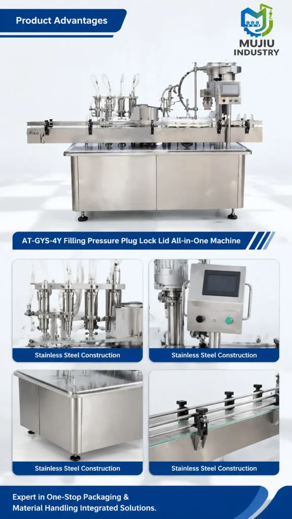 Automatic Bottle Filling Pressure Plug Pressing Screw Capping Machine 30-1000ml AT-GYS-4Y Integrated Liquid Filler - Detail image 4