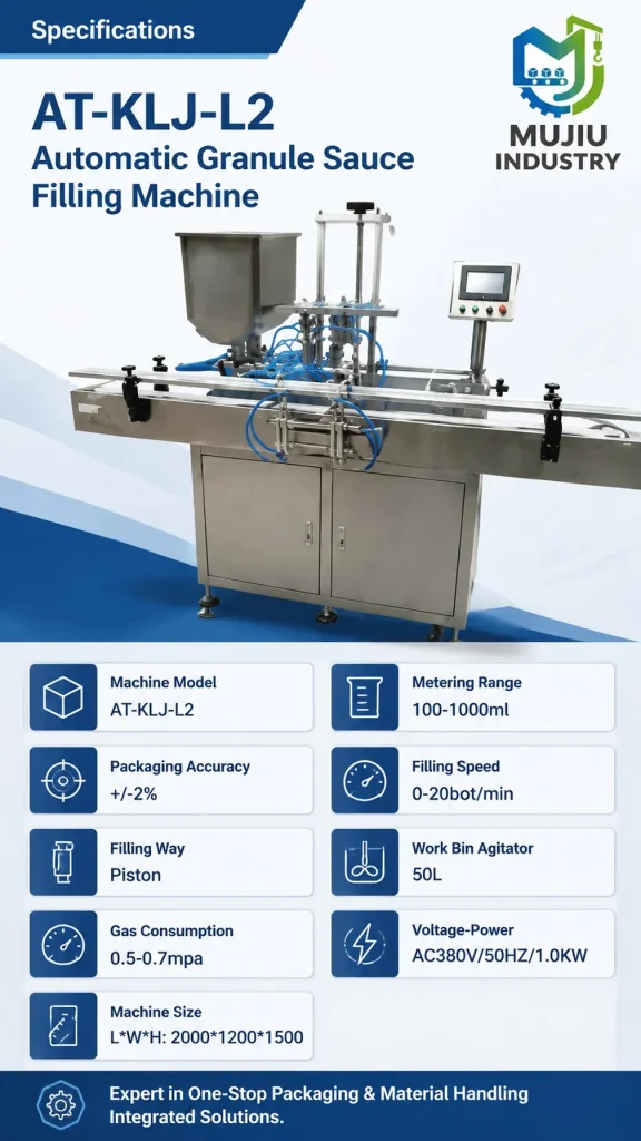 Automatic 2-Nozzle Granule Sauce Filling Machine 100-1000ml AT-KLJ-L2 Piston Paste Filler with Agitated Hopper - Detail image 2