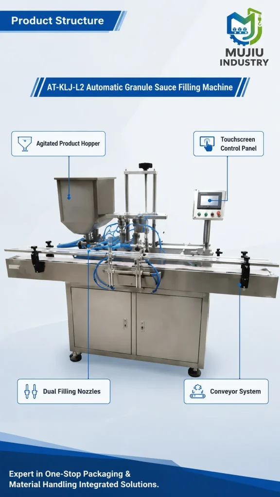 Automatic 2-Nozzle Granule Sauce Filling Machine 100-1000ml AT-KLJ-L2 Piston Paste Filler with Agitated Hopper - Detail image 3