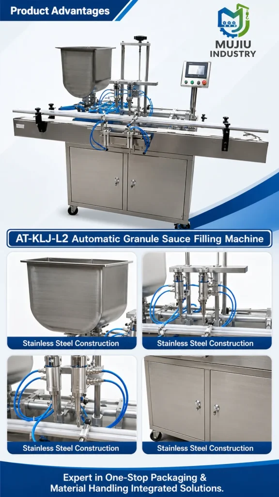 Automatic 2-Nozzle Granule Sauce Filling Machine 100-1000ml AT-KLJ-L2 Piston Paste Filler with Agitated Hopper - Detail image 4