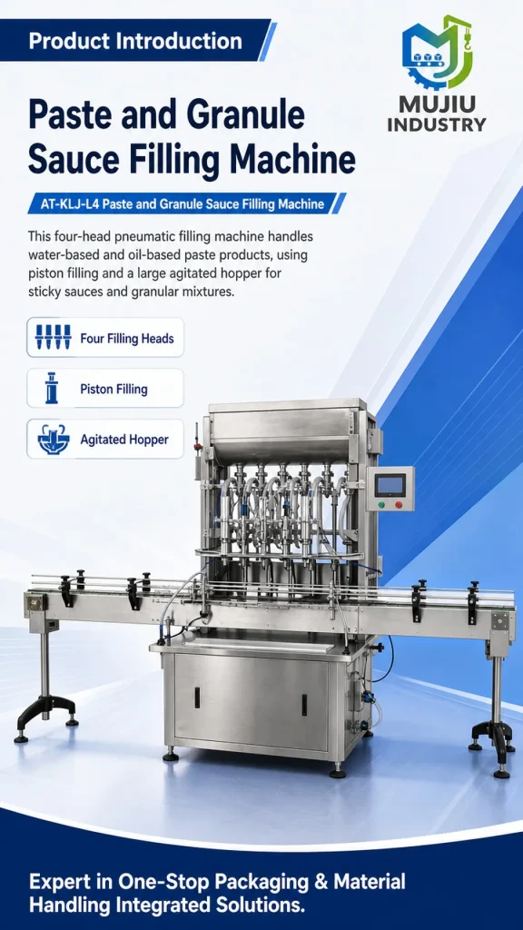 Automatic 4-Head Granule Sauce Filling Machine 100-1000ml AT-KLJ-L4 Piston Paste Filler with 200L Agitated Hopper - Detail image 1