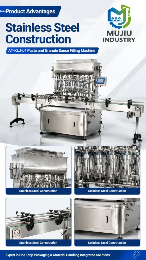 Automatic 4-Head Granule Sauce Filling Machine 100-1000ml AT-KLJ-L4 Piston Paste Filler with 200L Agitated Hopper - Detail image 4