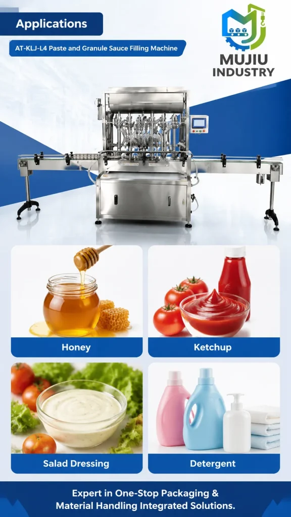 Automatic 4-Head Granule Sauce Filling Machine 100-1000ml AT-KLJ-L4 Piston Paste Filler with 200L Agitated Hopper - Detail image 5
