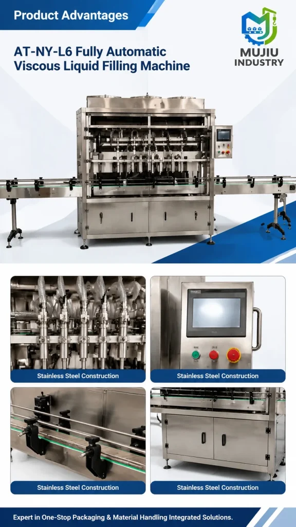 Automatic 6-Nozzle Viscous Liquid Filling Machine AT-NY-L6 Fully Automatic Anti-Drip Bottle Filler for Sauce Shampoo - Detail image 4