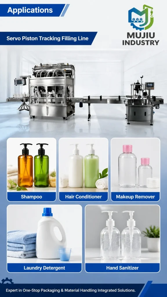 Automatic 6-Head Servo Piston Tracking Filling Machine Integrated Continuous Bottling Line for Shampoo Detergent - Detail image 5