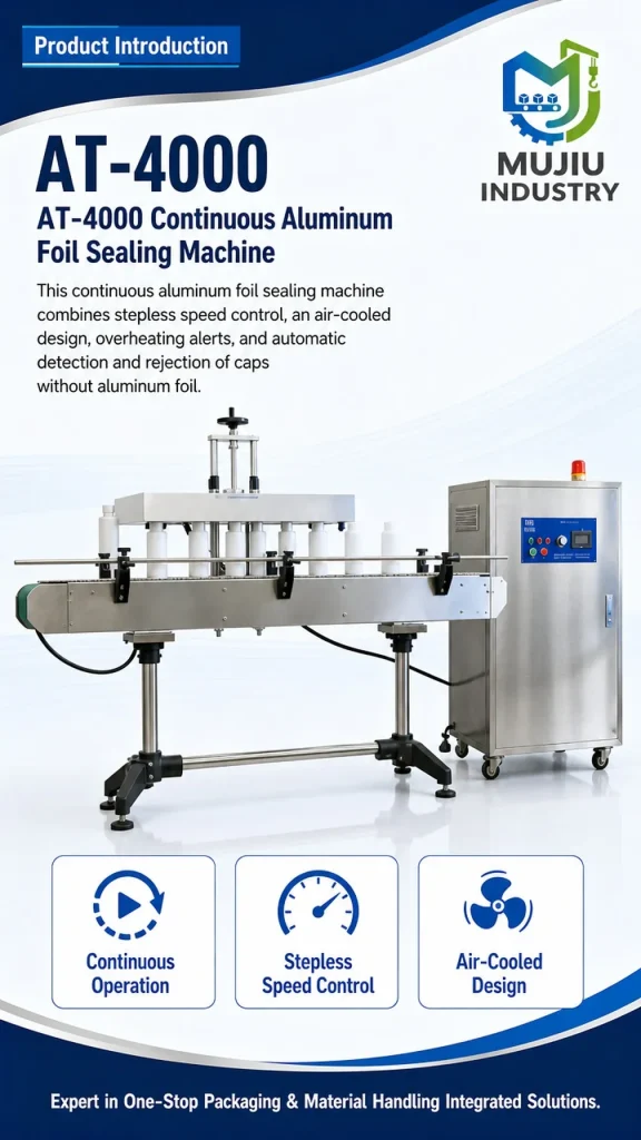 Automatic Continuous Induction Sealing Machine 4000W AT-4000 Aluminum Foil Bottle Sealer for Plastic Glass Jars - Detail image 1